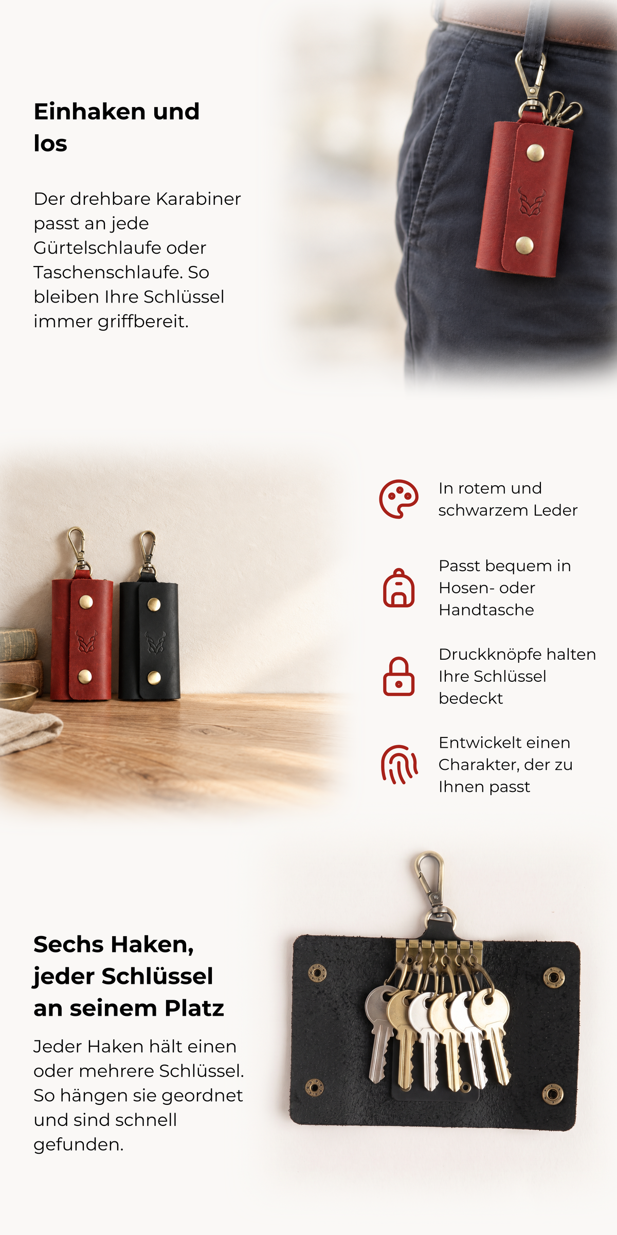 Schlüsseletui aus Leder mit 6 Haken | Altit Keep