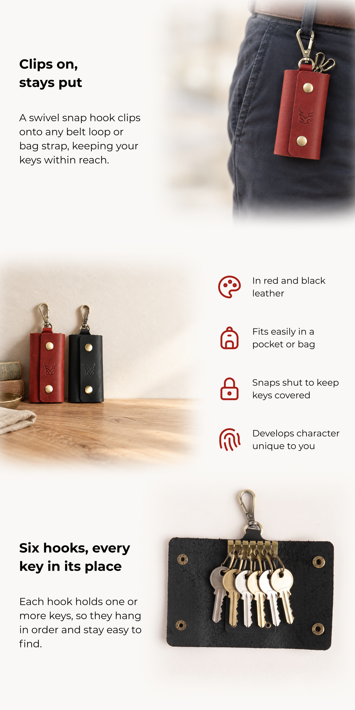 Leather Key Case with 6 Hooks | Altit Keep