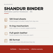 Nachfüllbares Leder-Notizbuch B5 aus Vollnarbenleder | Shandur Binder