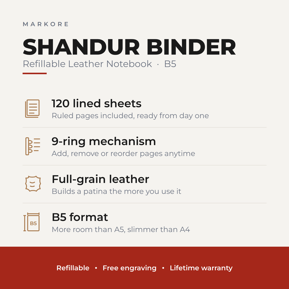 Nachfüllbares Leder-Notizbuch B5 aus Vollnarbenleder | Shandur Binder