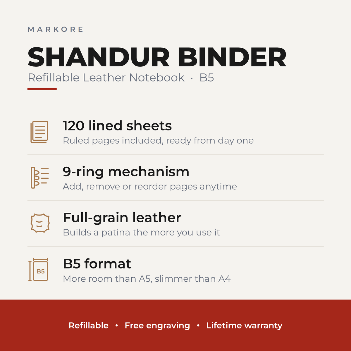 Nachfüllbares Leder-Notizbuch B5 aus Vollnarbenleder | Shandur Binder