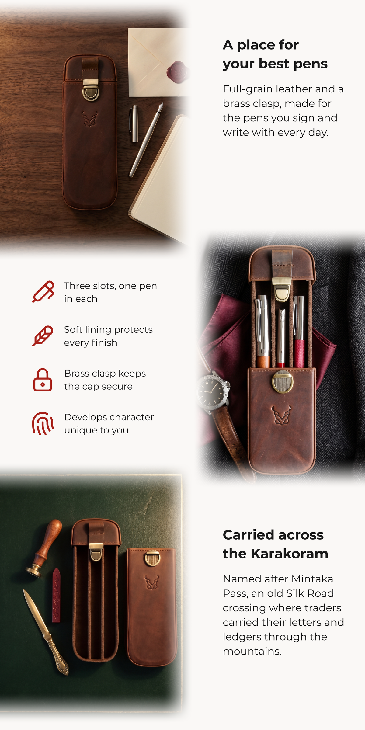 Leather Pen Case for 3 Pens | Mintaka Quill